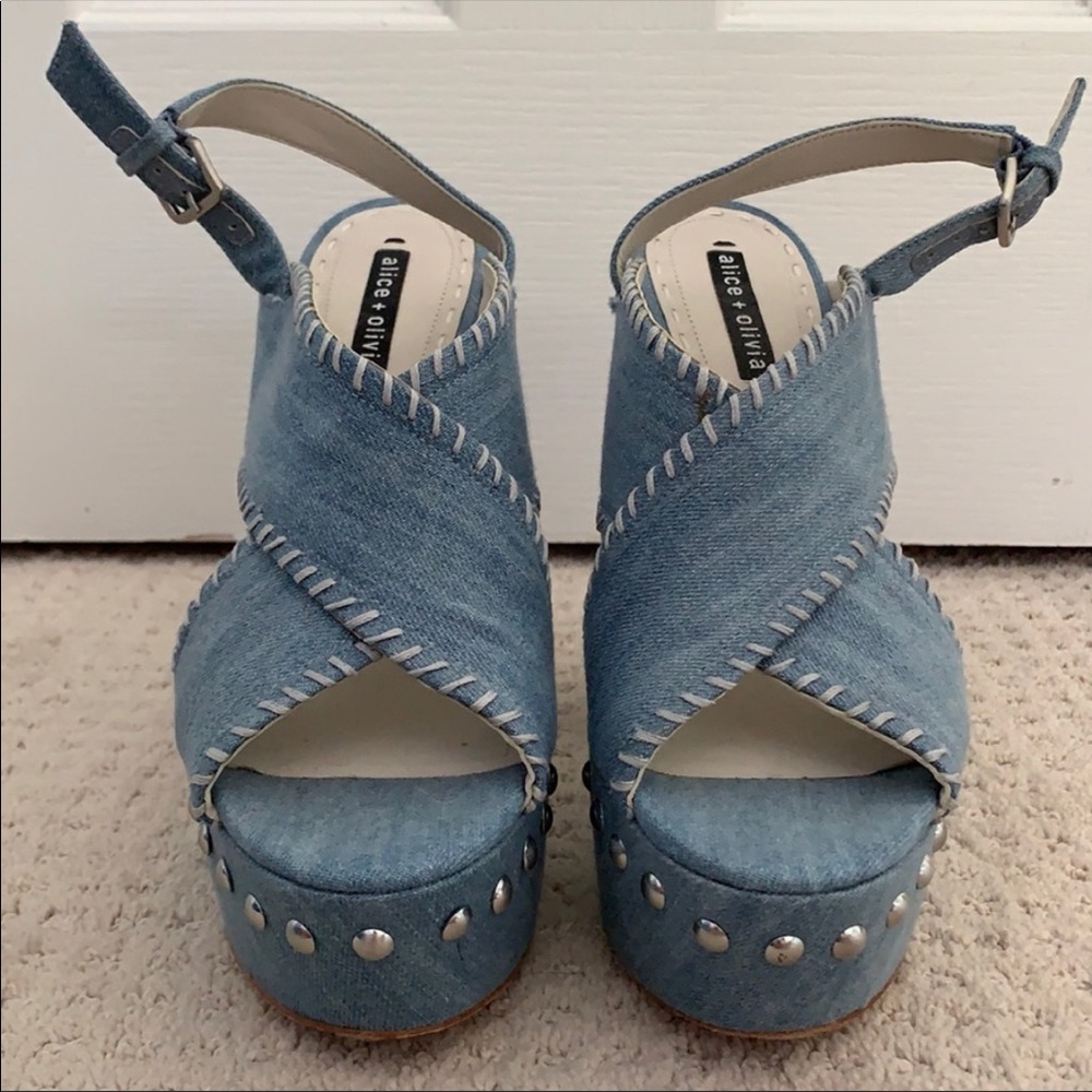 Alice + Olivia Light Blue Denim Platform Sandals